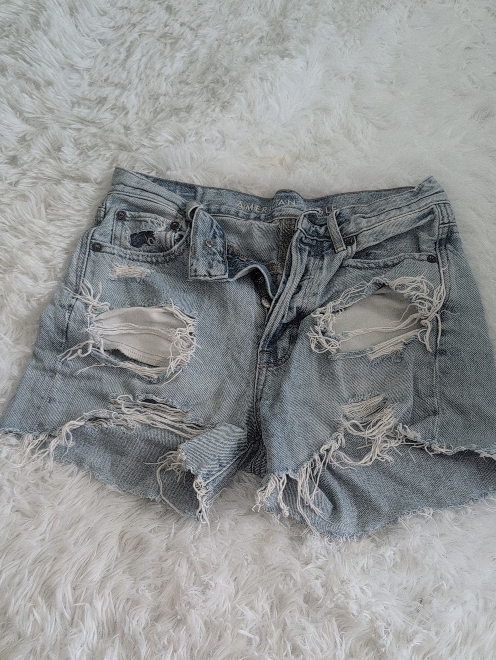 American Eagle Outfitters Light Wash Distressed Denim Shorts